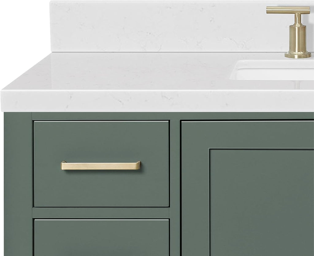 ARIEL Cambridge 48-inch Bathroom Vanity with Sink,Solid Wood, 1.5-inch Carrara White Quartz Countertop, Single Rectangular Porcelain Sink, 2 Soft Closing Doors, 9 Dovetail Drawers, Vintage Green