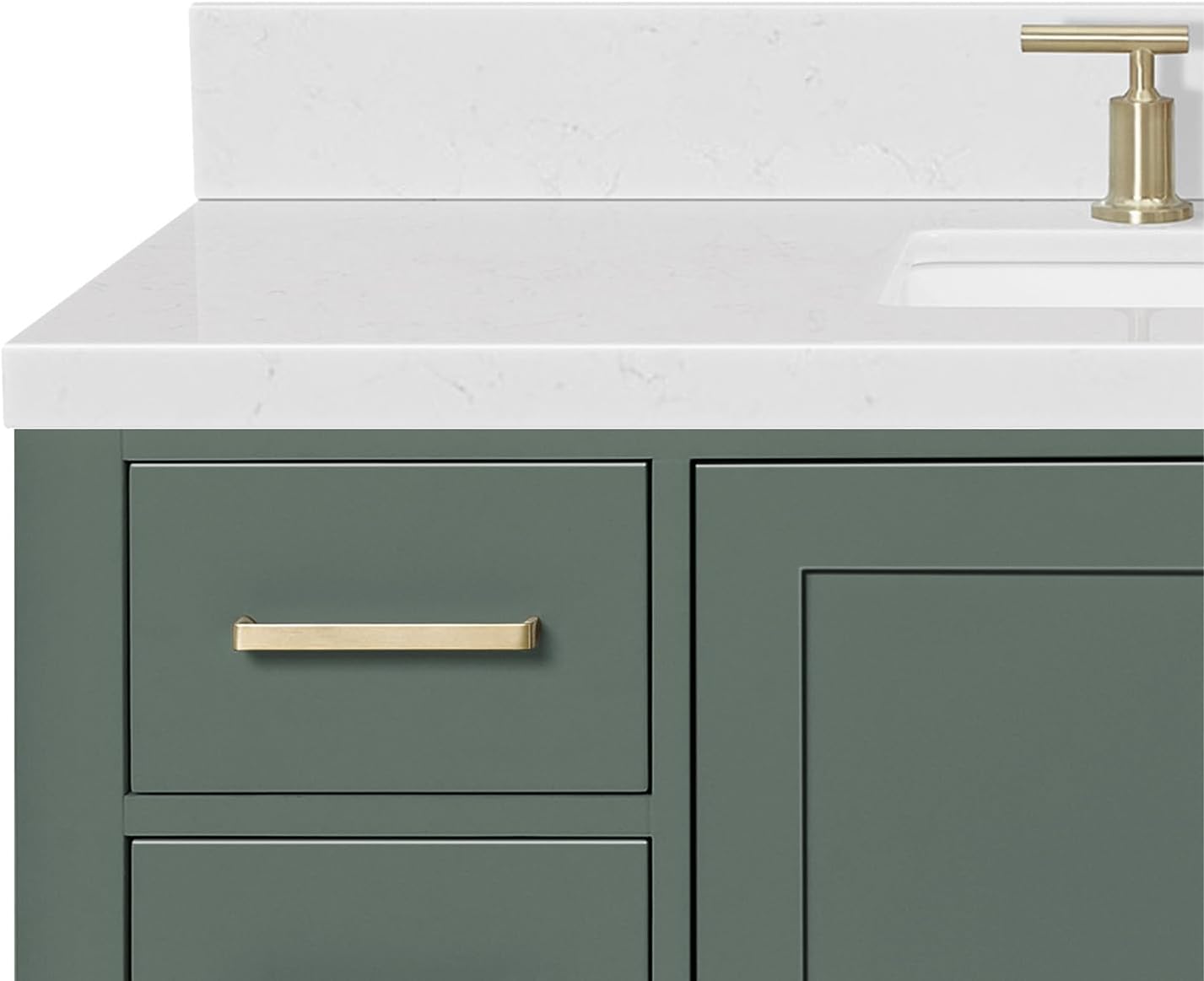 ARIEL Cambridge 48-inch Bathroom Vanity with Sink,Solid Wood, 1.5-inch Carrara White Quartz Countertop, Single Rectangular Porcelain Sink, 2 Soft Closing Doors, 9 Dovetail Drawers, Vintage Green