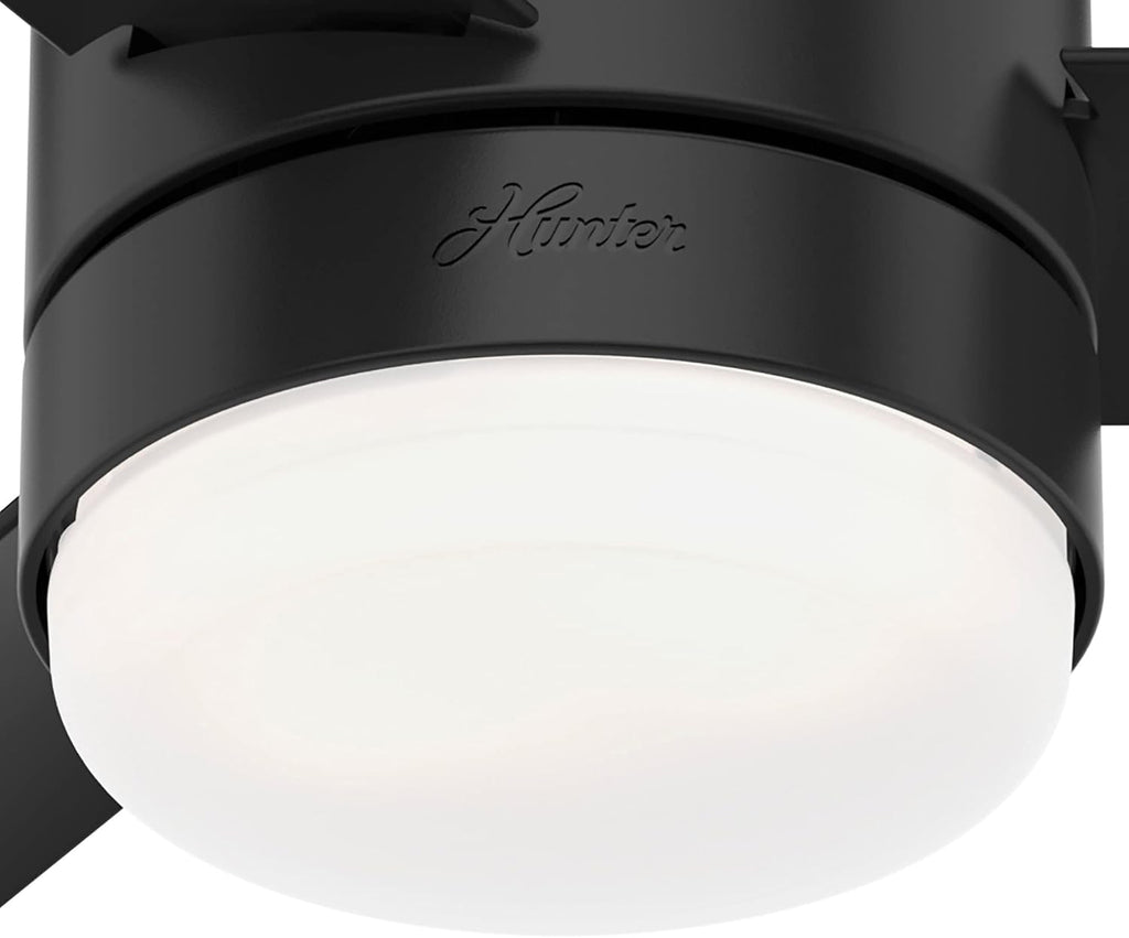Hunter Fan Company, 51330, 52 inch Gilmour Matte Black Low Profile Damp Rated Ceiling Fan with LED Light Kit and Handheld Remote