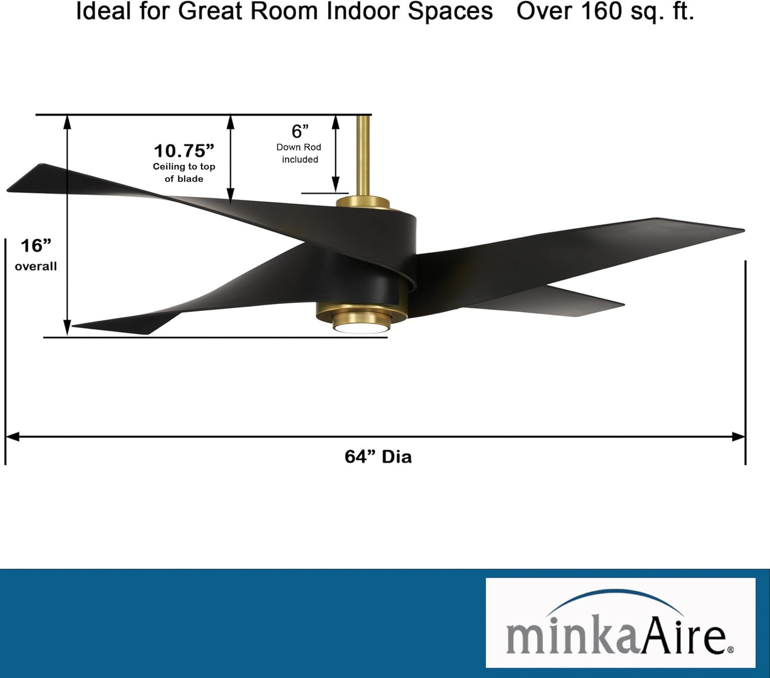 MINKA-AIRE F903L-SBR/MBK Artemis IV 64 Inch Ceiling Fan with LED Light and DC Motor, Soft Brass/Matte Black