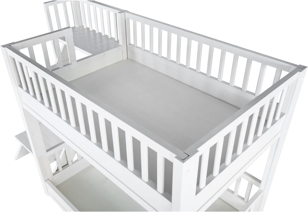 New Age Pet ECOFLEX Aspen Dog Bunk Bed in Antique White, Memory Foam Cushions, Wide Stairs, Non Toxic, Easy Assembly