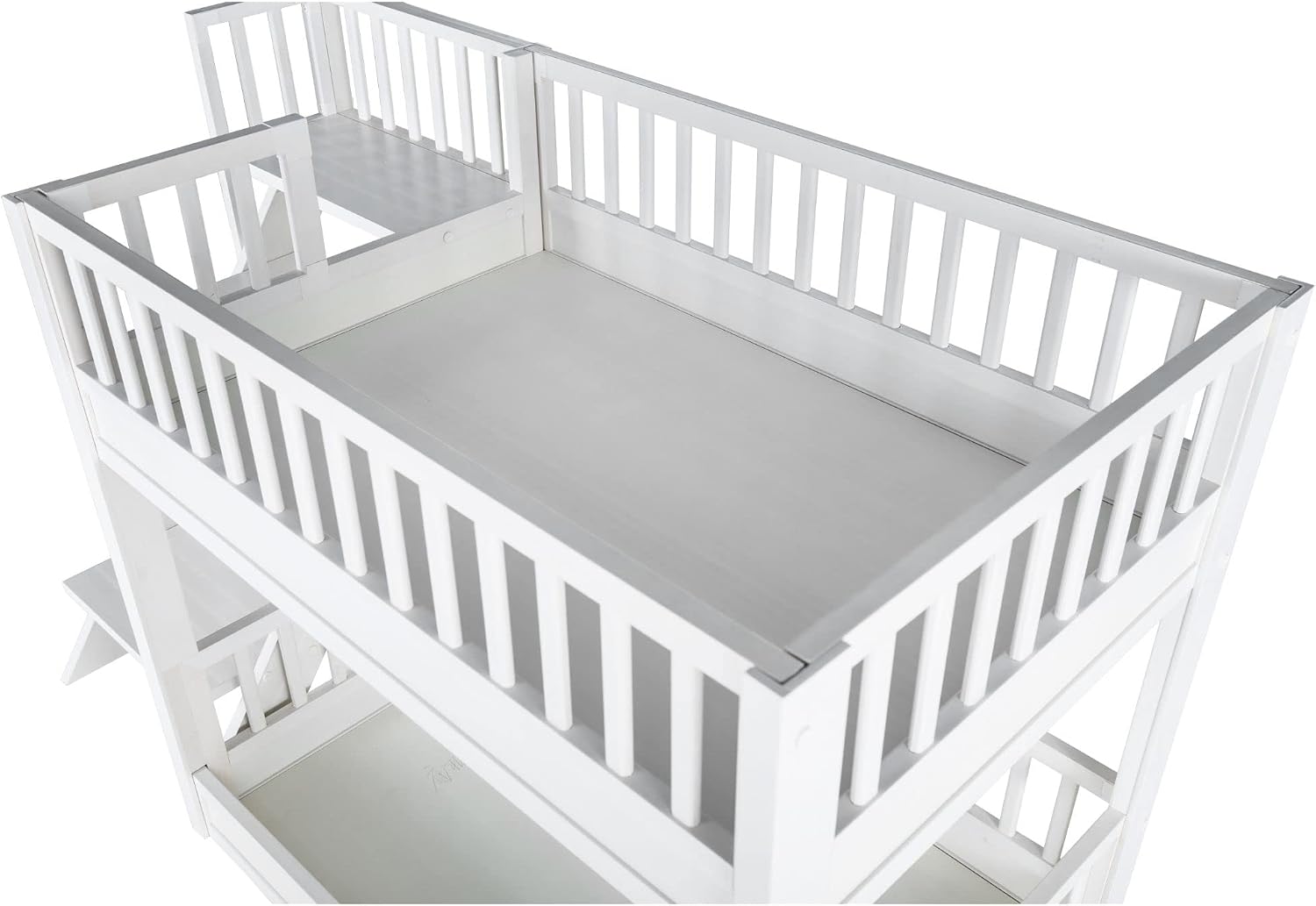 New Age Pet ECOFLEX Aspen Dog Bunk Bed in Antique White, Memory Foam Cushions, Wide Stairs, Non Toxic, Easy Assembly