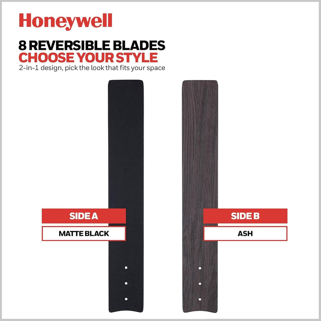 Honeywell Ceiling Fans Xerxes Modern 62 Inch Ceiling Fan with Light, Remote Control Fan, LED Indoor Fan with 8 Blades, Matte Black and Ash Blade Finish Options, Matte Black (51473-01)