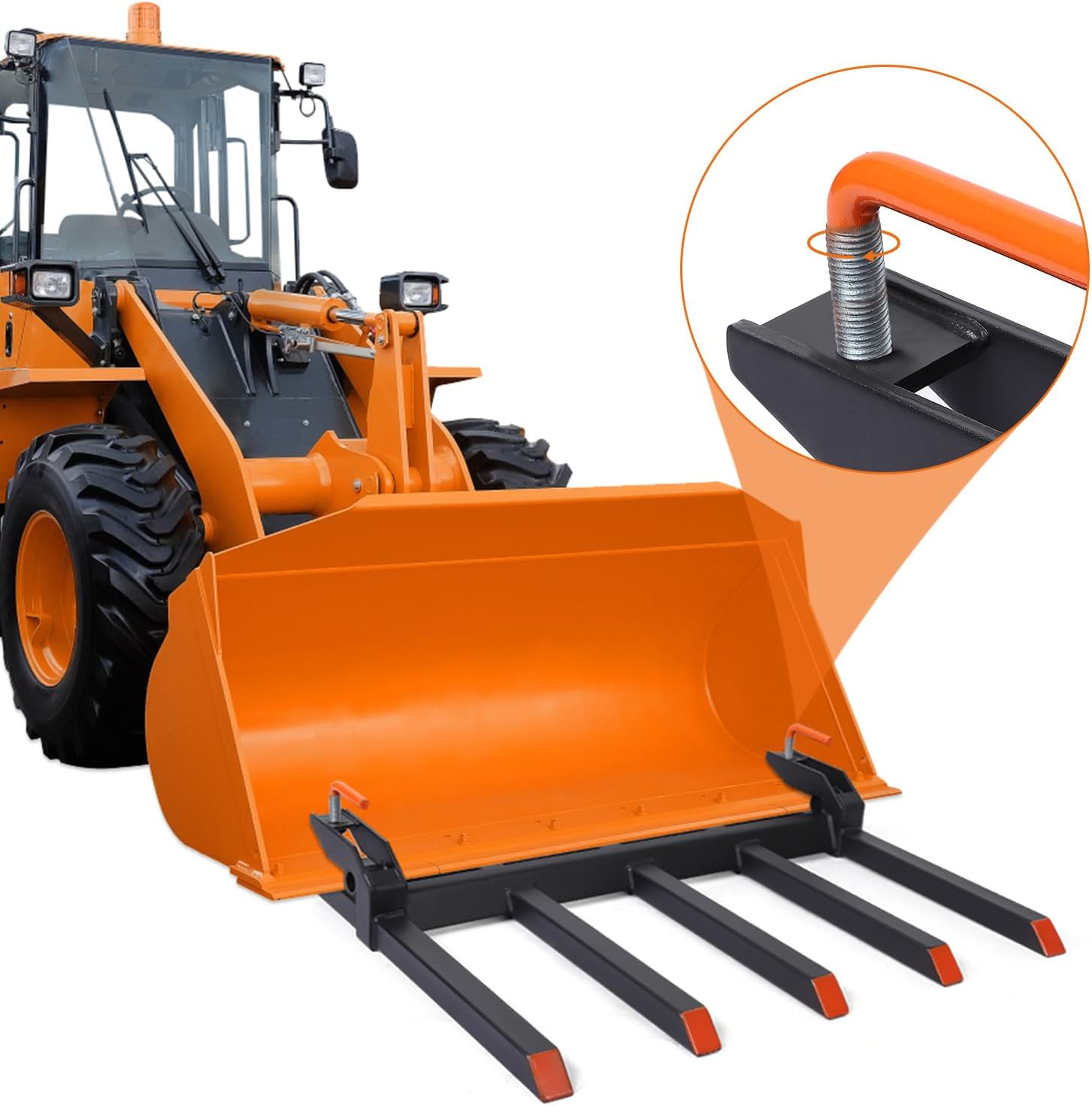 Heavy Duty Clamp-On Debris Forks for 48' Tractor Bucket – 5-Tine Pallet Fork Attachment – 2500 lbs Capacity – Fits Lawn Tractors, Loaders, Skid Steers – Agricultural Machinery Accessory