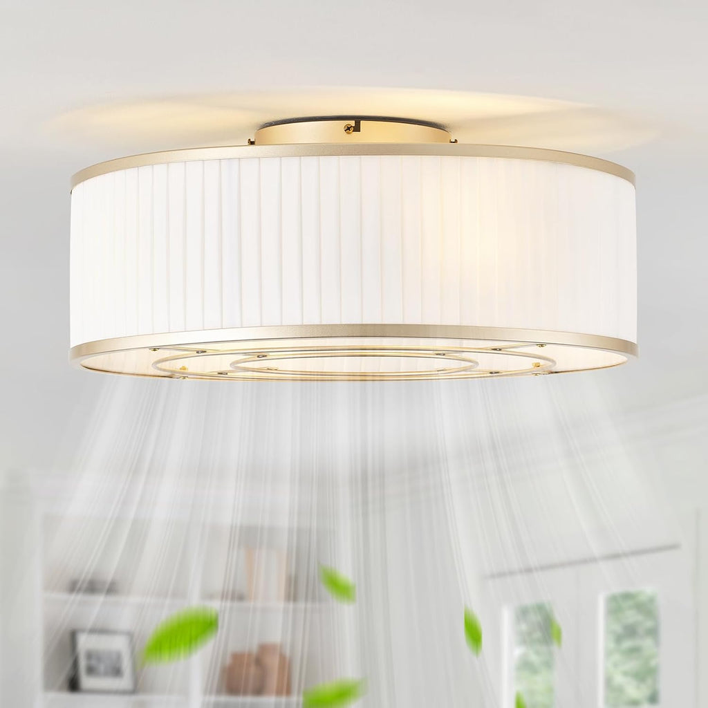 Boho Ceiling Fan with Light Flush Mount, 20' Gold Caged Ceiling Fan with Lights Remote Control, Bladeless Ceiling Fans 6 Speeds for Bedroom, Living Room, Nursery