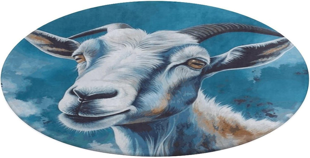 Blue Goat Print Coral Velvet Round Floor Mat Non-Slip Bath Rug Floor Covering for Bathroom Vanity Guest Suite & Vacation Home