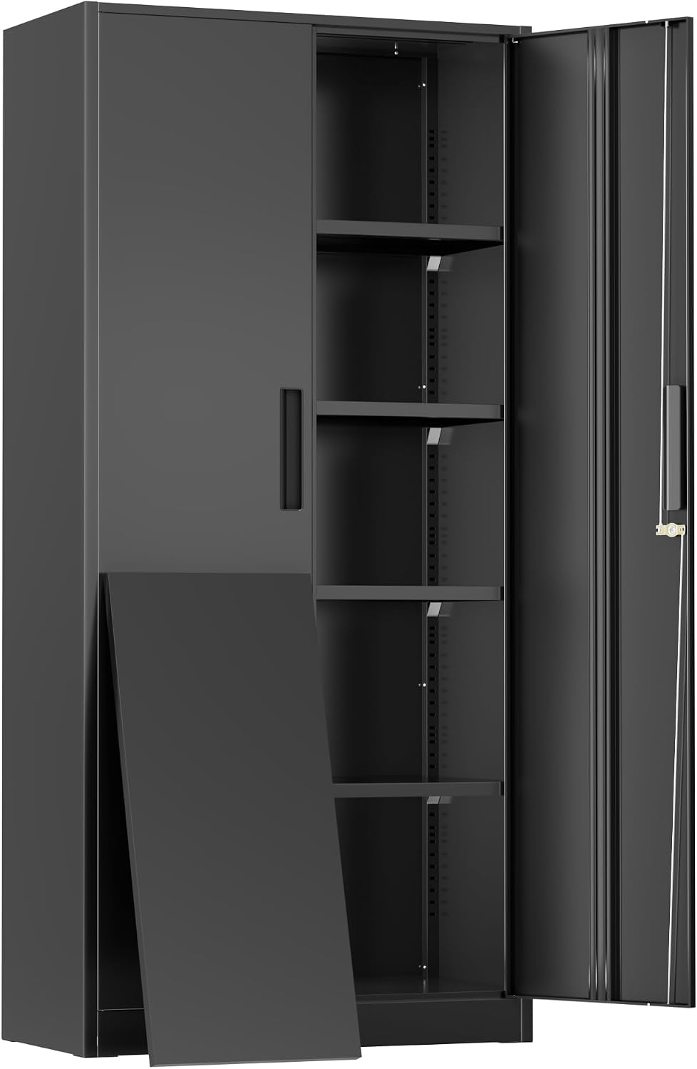 Greenvelly Metal Cabinet, 72' Black Locking Metal Storage Cabinet with 2 Doors and 4 Adjustable Shelves, Lockable Garage Storage Cabinets for Home Office, Garage, Kitchen, Living Room