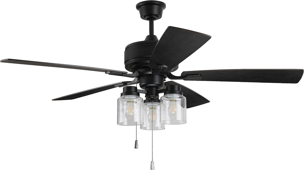 Craftmade Lighting KTE52FB5 Kate - 52 Inch 5 Blade Ceiling Fan with Light Kit, Flat Black Finish with Black Walnut/Grey Walnut Blade Finish with Clear Glass