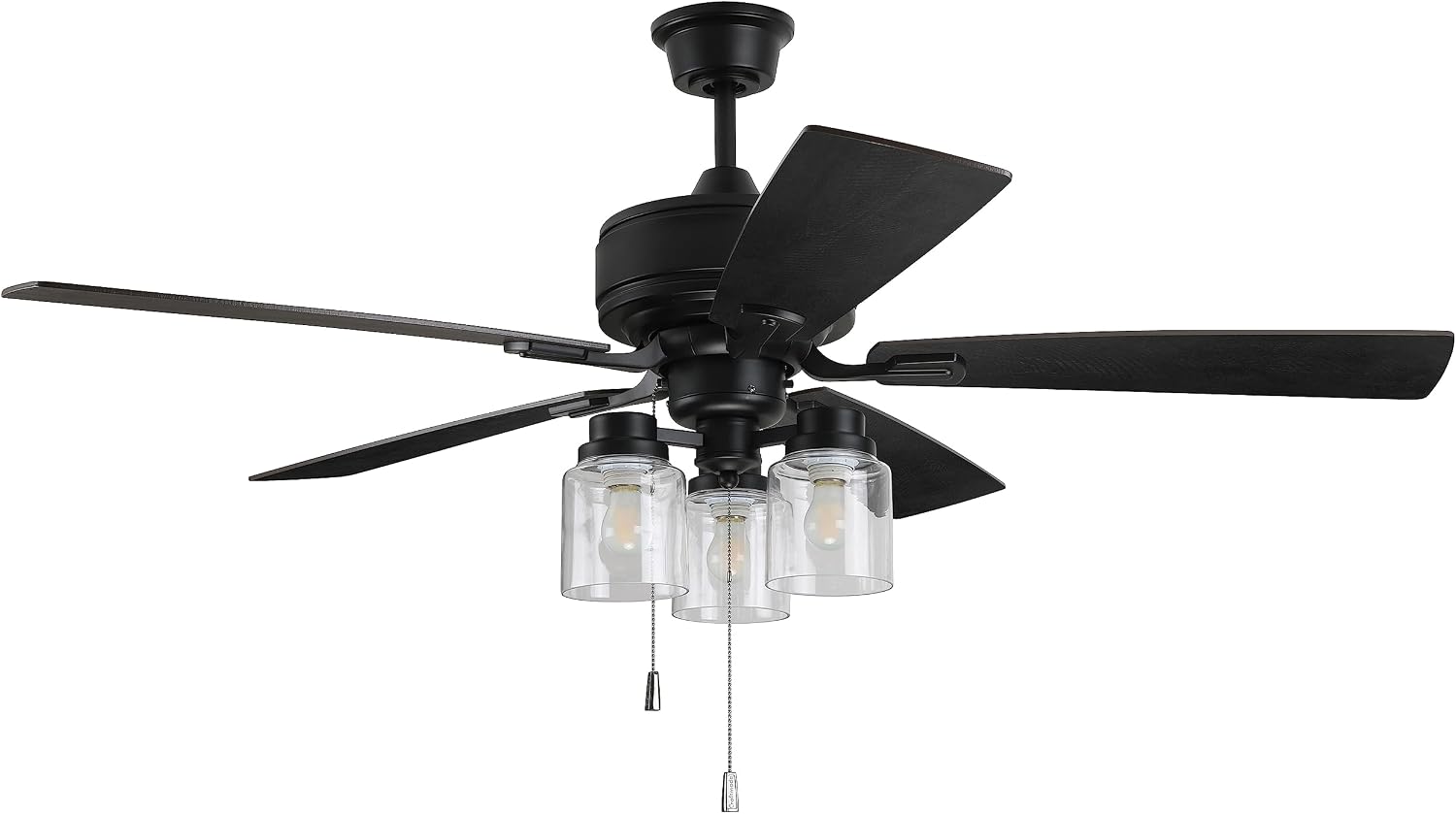 Craftmade Lighting KTE52FB5 Kate - 52 Inch 5 Blade Ceiling Fan with Light Kit, Flat Black Finish with Black Walnut/Grey Walnut Blade Finish with Clear Glass