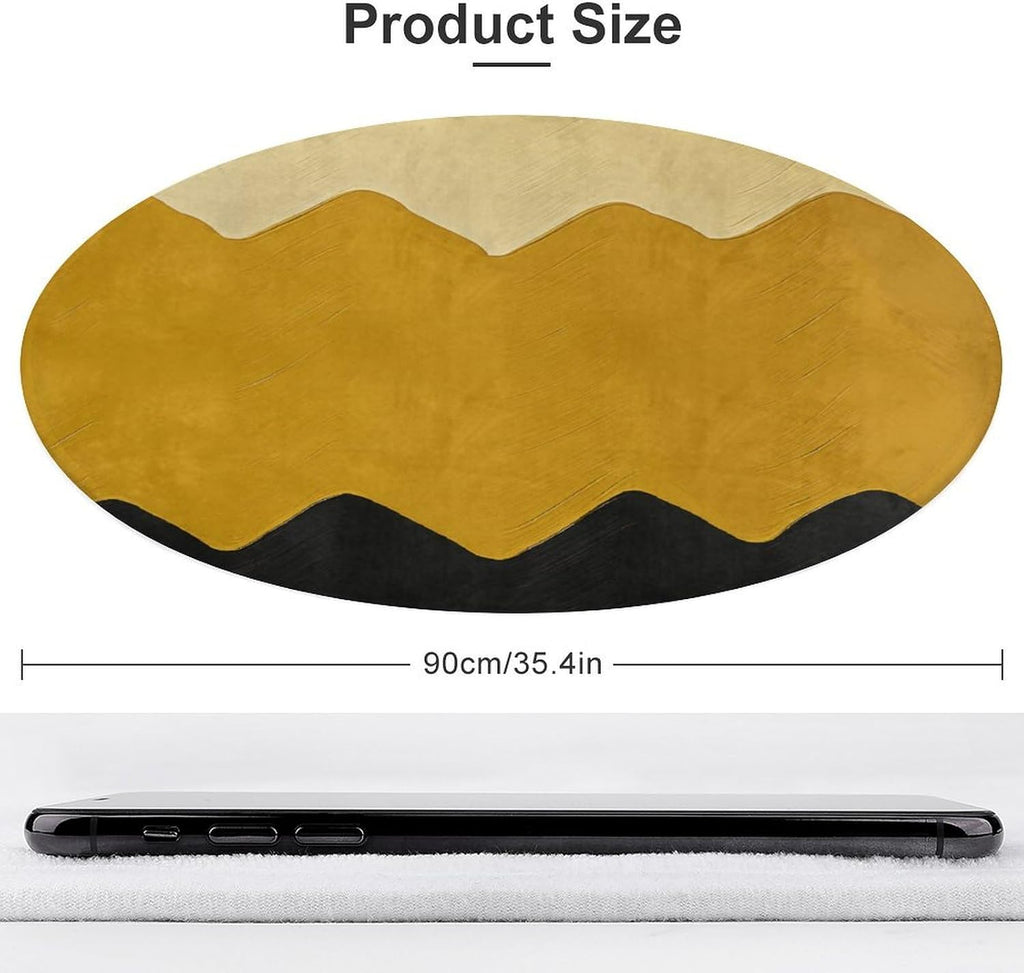 Mustard Yellow and Black Coral Velvet Round Floor Mat Non-Slip Bath Rug Floor Covering for Bathroom Vanity Guest Suite & Vacation Home