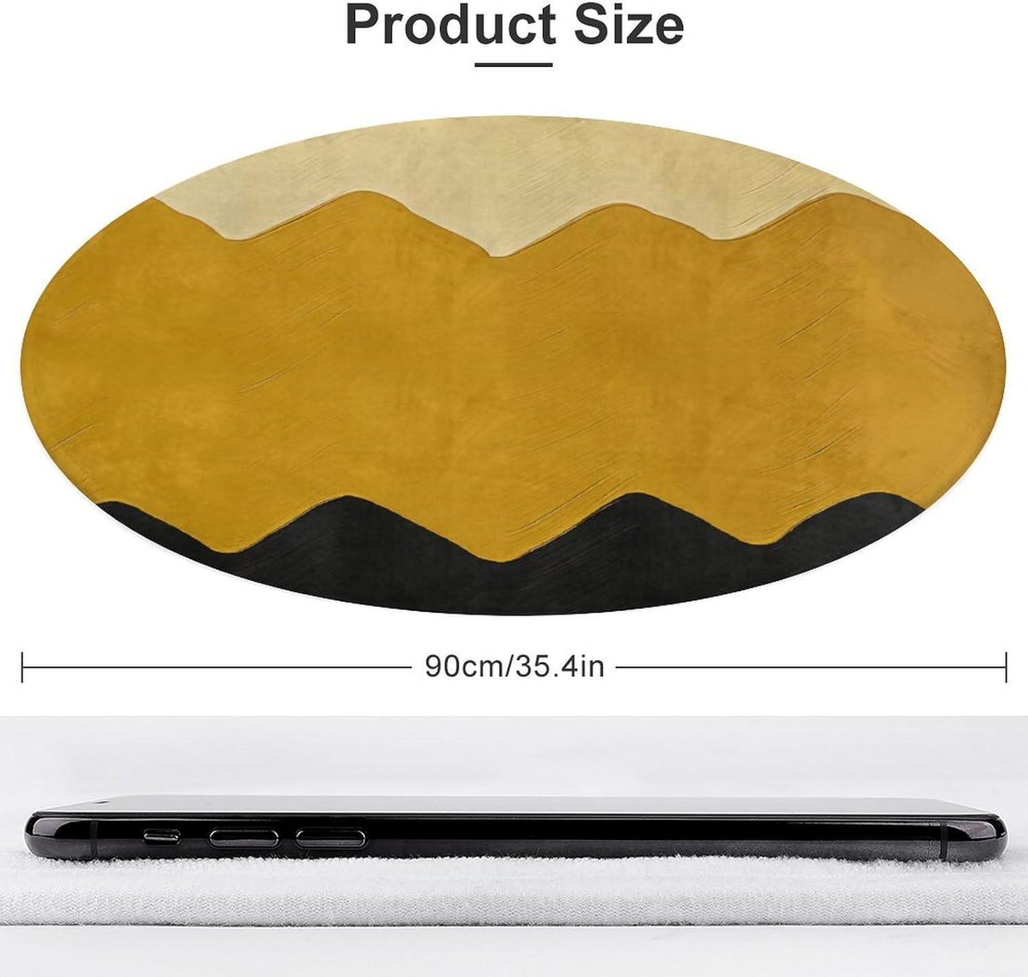 Mustard Yellow and Black Coral Velvet Round Floor Mat Non-Slip Bath Rug Floor Covering for Bathroom Vanity Guest Suite & Vacation Home