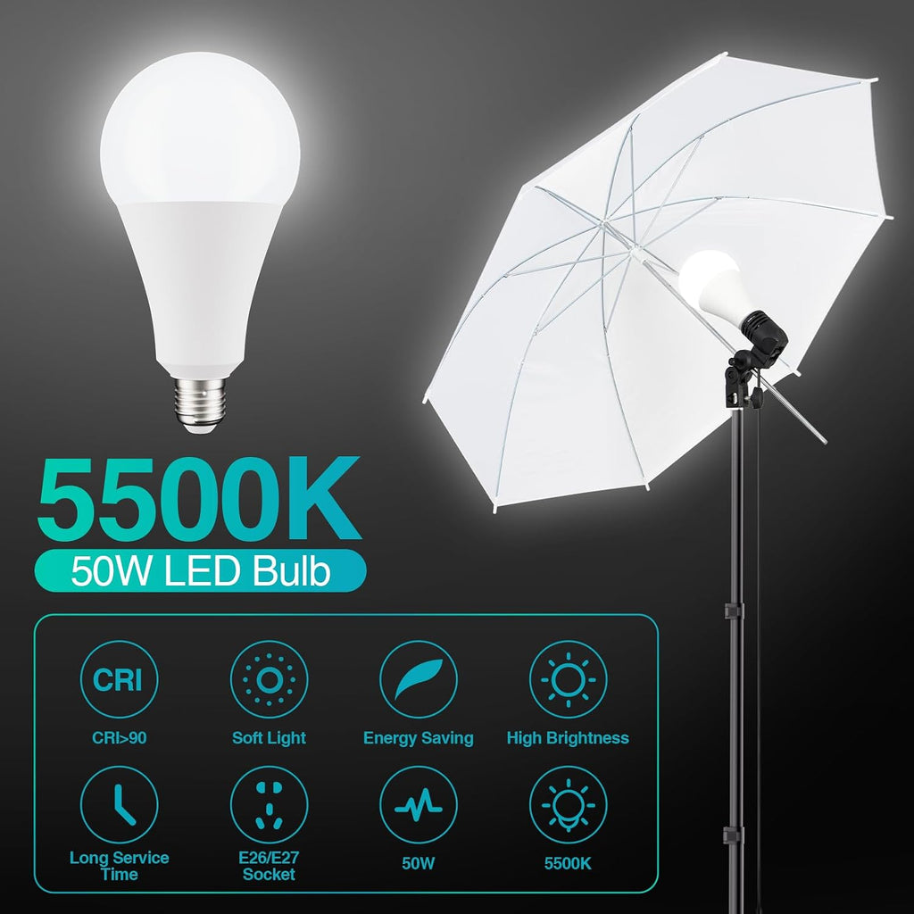EMART 8.5 x 10 ft Backdrop Support System, Professional Photography Lighting Kit with 10*12ft Backdrop*3, 5500K 50W LED, Reflector, Umbrellas&Softbox Lighting Kit for Studio, Portrait, Video Shooting