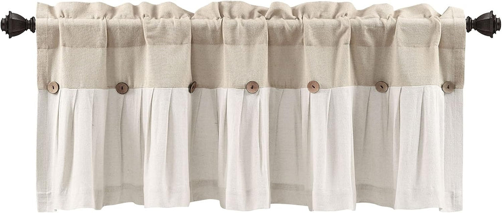 Lush Decor Linen Button Valance | 52'W x 18'L | Farmhouse Style | Coconut Husk Buttons | Pack of 12