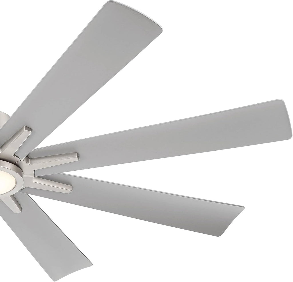 Casa Vieja 54' Inspirit Modern Industrial Indoor Outdoor Ceiling Fan 8 Blade LED Light Remote Control Brushed Steel Finish Silver Blades Bedroom Patio Living Room Damp Rated Decorative DC Motor