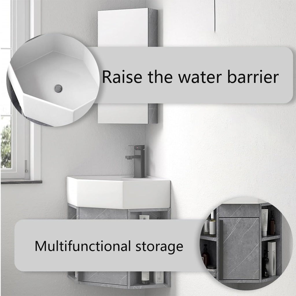 Modern Corner Bathroom Vanity with Sink Set，Bathroom Vanity Abundant Storage Space ，Bathroom Sink Cabinet Mirror Not Included，for Guest Baths Master Suites or Rental Units(15in)