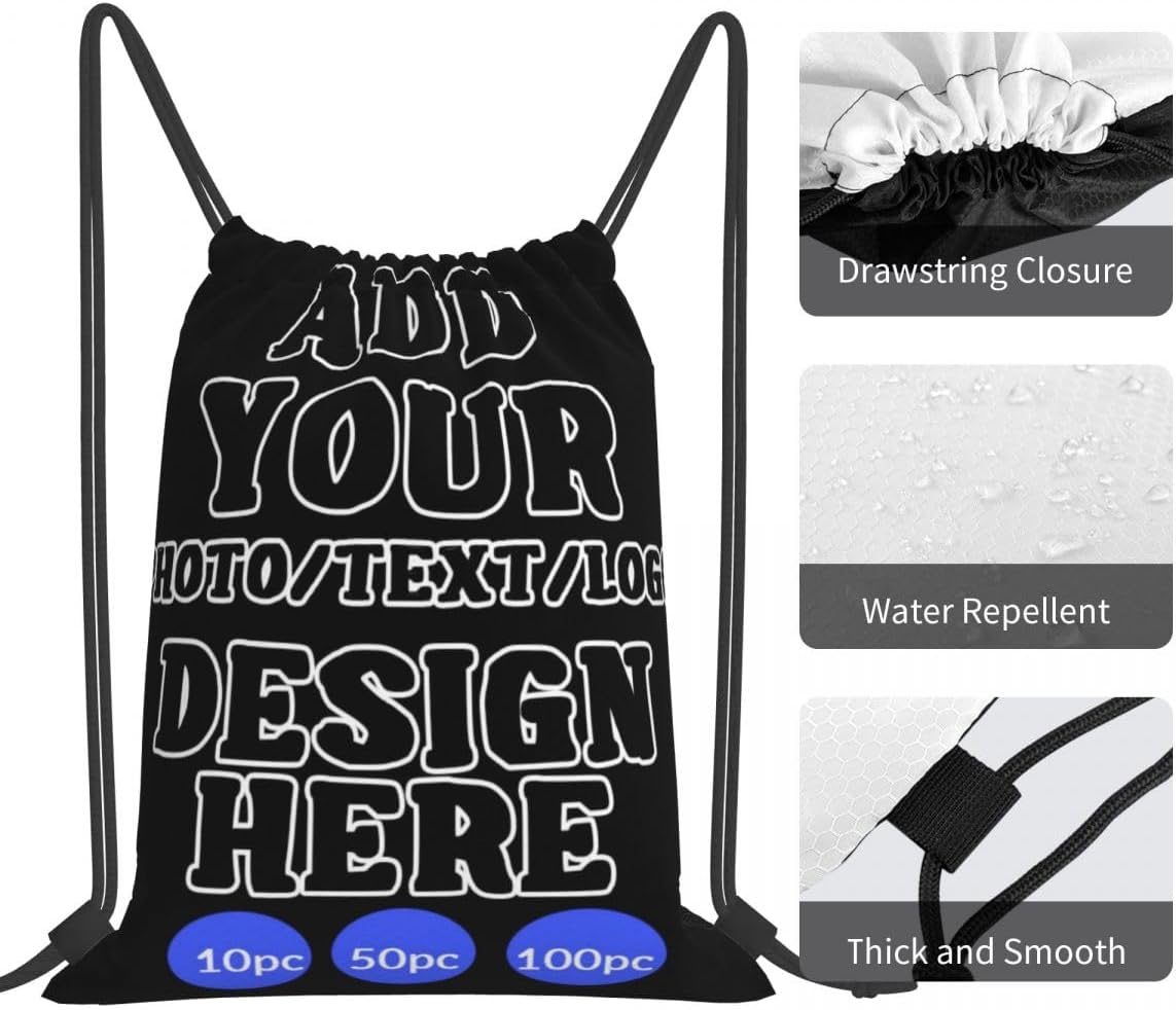 Custom Drawstring Backpack Set Of 10/50/100 Personalized Draw String Back Bag With Your Logo for Gym, Travel & Everyday Style14