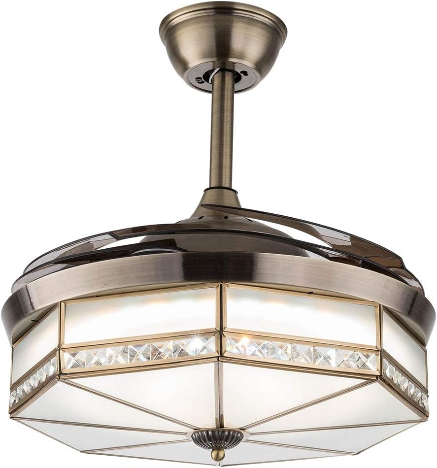 TFCFL 42' Vintage Retractable Ceiling Fan Light, Tiffany Style Chandelier Fan with Controller 3-Color Lighting 3-Speed for Bedroom Living Room (Bronze)