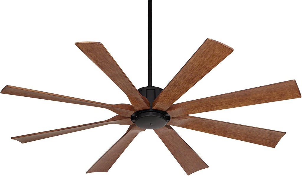 Possini Euro Design 60' Defender Modern Industrial Indoor Outdoor Ceiling Fan with Remote Control Matte Black Hand-Painted Koa Damp Rated for Patio Exterior House Home Porch Gazebo Garage Barn Roof
