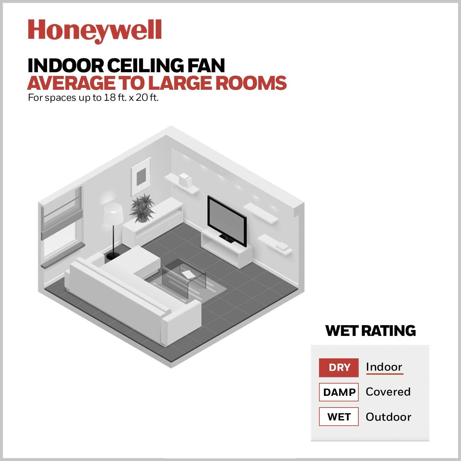 Honeywell Glen Alden 52 Inch Indoor LED Ceiling Fan with Bowl Light, Pull Chain Control, 5 Dual-Finish Blades, Quiet Reversible Motor, White