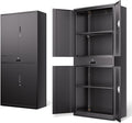DNA Motoring 71'' Metal Storage Cabinet, Locking Tool Cabinet with 1 Drawer and Adjustable Shelves, Lockable Heavy Duty Metal Locker for Garage,Office,Home,Gym, Black, TOOLS-00629-BK-BK-A