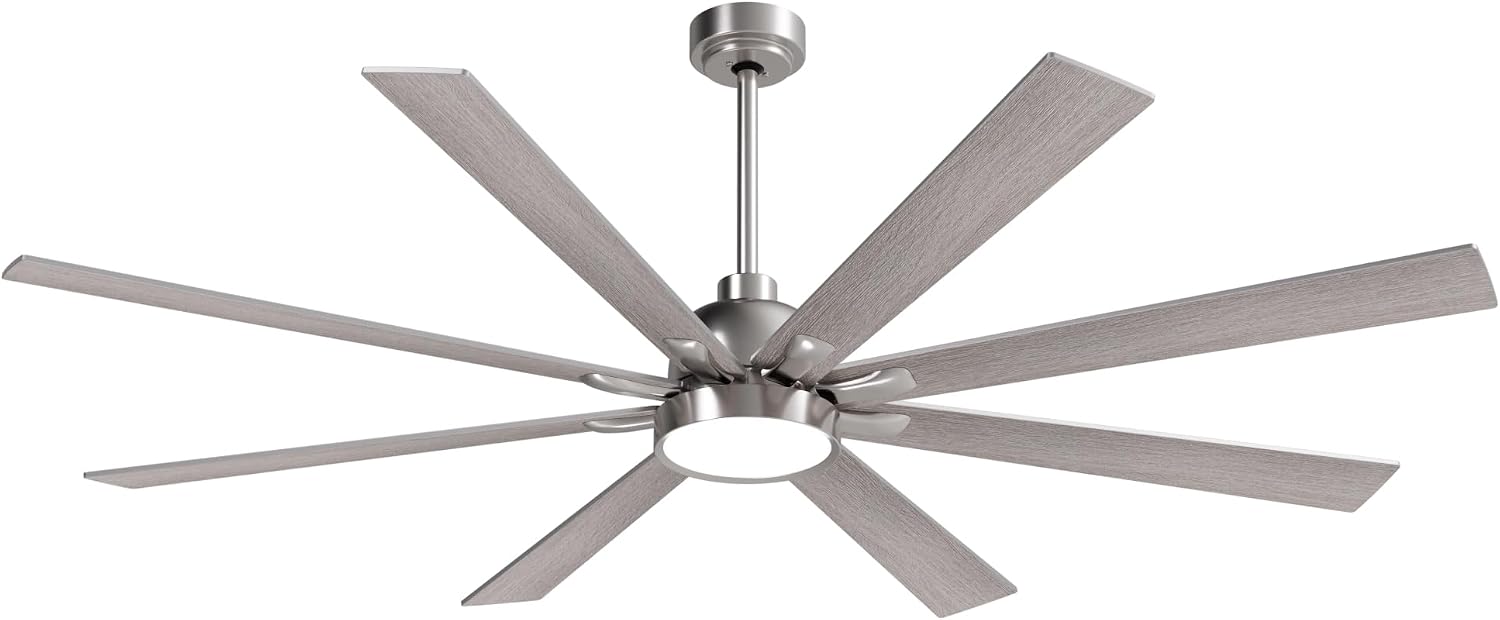 Large Ceiling Fans with Lights and Remote - 72 Inch Brushed Nickel Ceiling Fan with Light, Quiet DC Motor, 3 CCT, Modern Dimmable Lighting & Ceiling Fans for Living Room Patio,Indoor/Outdoor