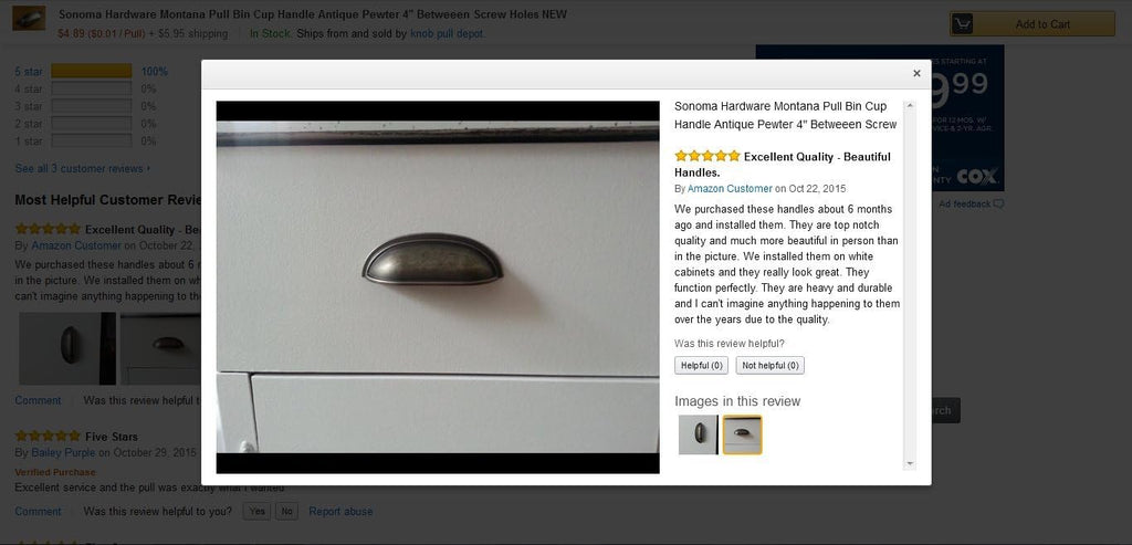 Montana Pull Bin Cup Handle Antique Pewter 3' Betweeen Screw Holes New 12 Pull Pack