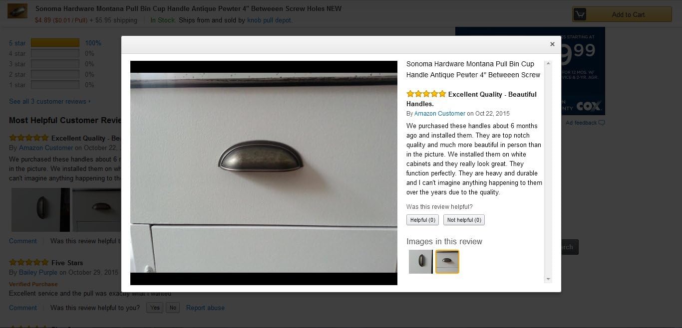 Montana Pull Bin Cup Handle Antique Pewter 3' Betweeen Screw Holes New 12 Pull Pack
