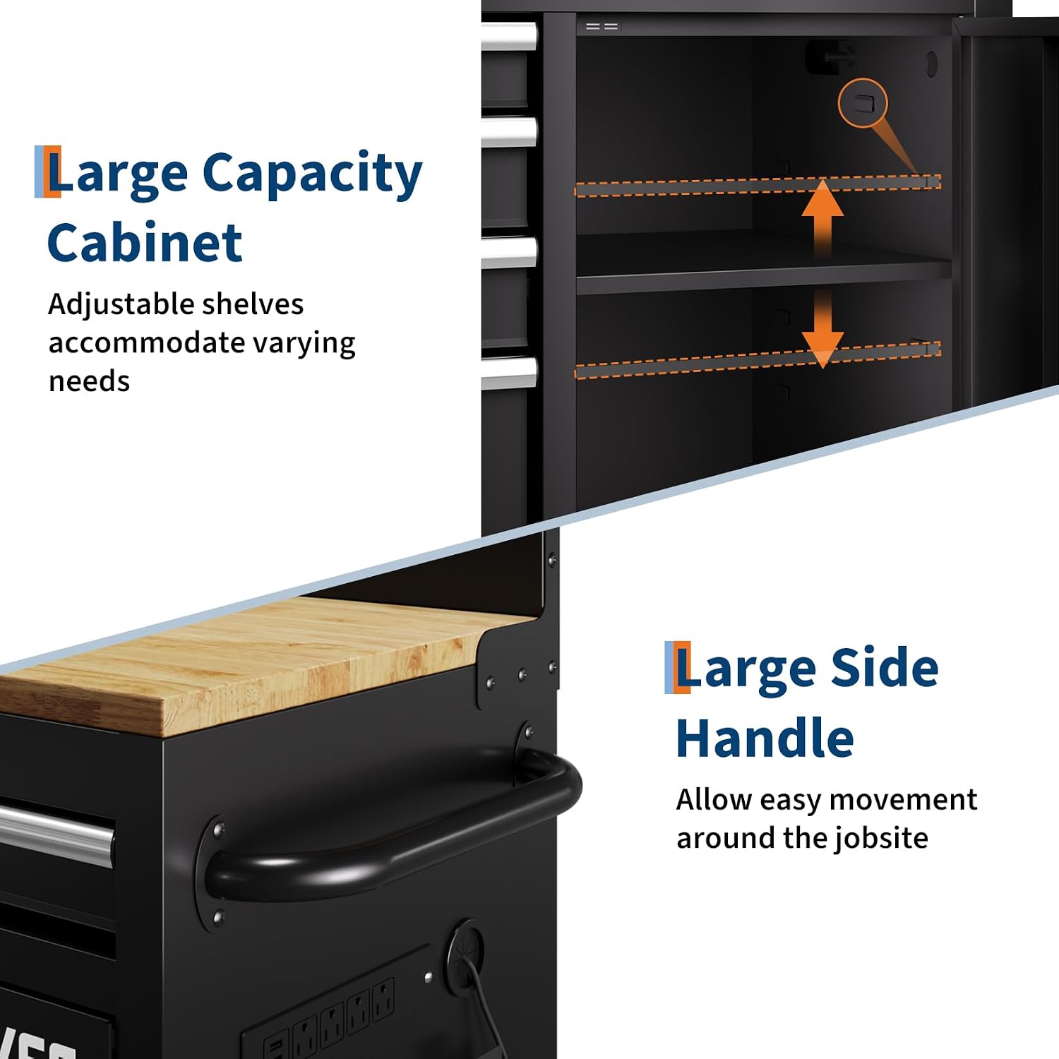 60 Inch Rolling Tool Chest Workbench, 10 Drawer Tool Box with Pegboard & Lock, Mobile Garage Tool Cabinet with Charging Station, Heavy Duty Workbench for Workshop, Black