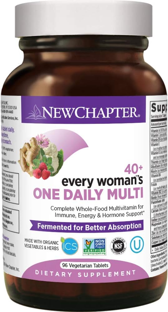 New Chapter Women's Multivitamin 40+, Extra B6 & B12, Biotin for Hair Growth, D3, VIT C, Zinc for Immune & Stress Support, Gentle on an Empty Stomach, Non-GMO, Gluten-Free, 96 Tablets, (Pack of 2)