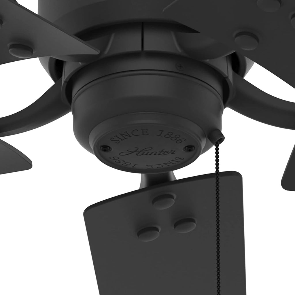 Hunter 52 inch Outdoor or Indoor Ceiling Fan No Light - Black Ceiling Fan without Light, For Patio, Porch, Garage, or Living Room, Standard Mount, 5 Blades, Pull Chain - Windbound 51459, Matte Black