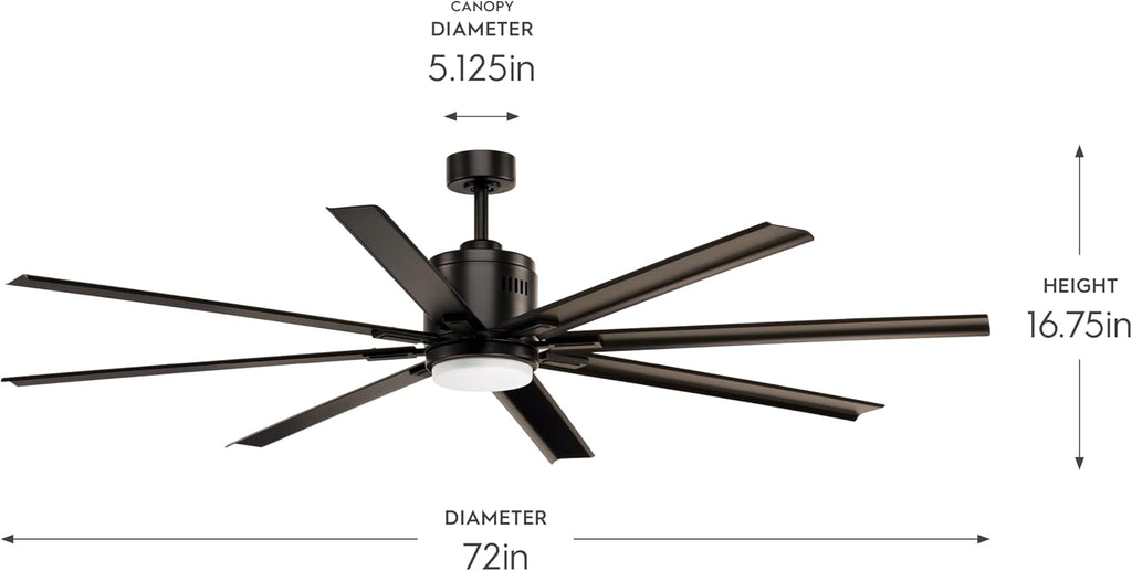Vast Collection 72-Inch 8-Blade Bronze Modern Ceiling Fan
