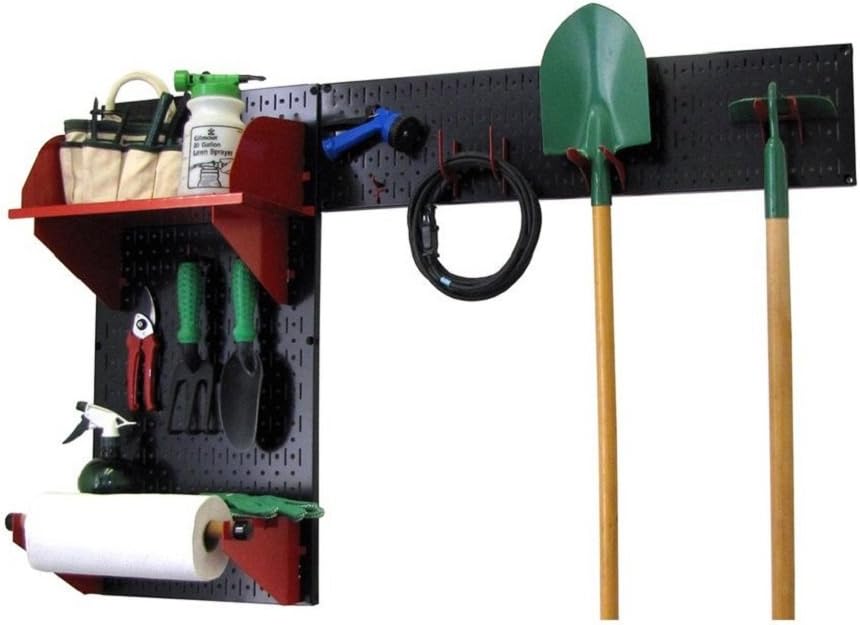 Wall Control 30-GRD-200 BR Pegboard Garden Supplies Storage and Organization Garden Tool Organizer Kit with Black Pegboard and Red Accessories