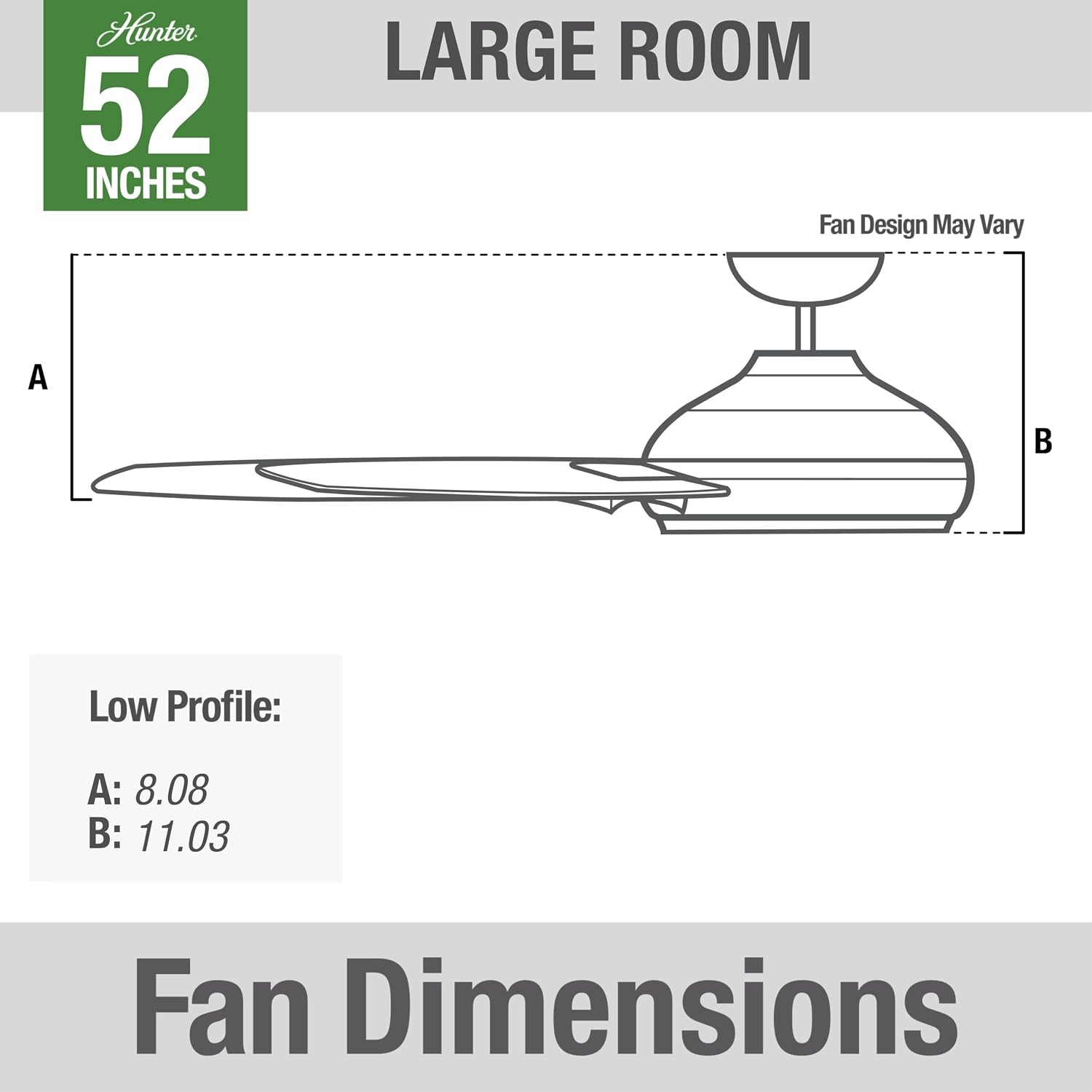 Hunter Fan 52 inch Contemporary Low Profile No Light Fresh White Ceiling Fan with Remote Control (Renewed)
