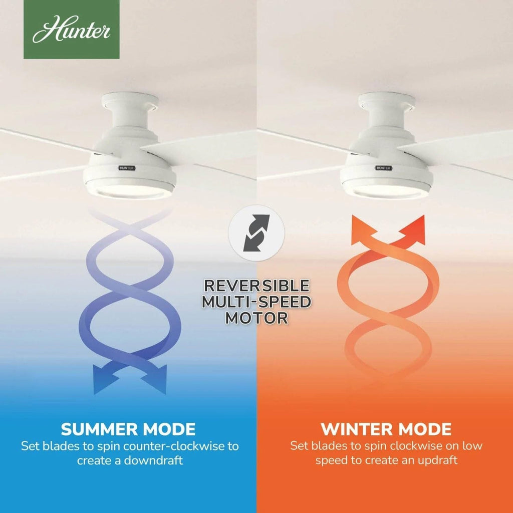 Hunter Fan 52 inch Contemporary Low Profile No Light Fresh White Ceiling Fan with Remote Control (Renewed)