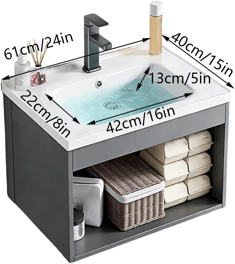 Modern corner bathroom vanity，Small wall mounted hand sink ，Bathroom Vanity with Sink，for Guest Baths Master Suites or Rental Units Bathroom(24in)