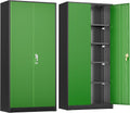 Greenvelly Metal Storage Cabinet with Doors and Shelves, 72' Inch Locking Metal Cabinet,Garage Storage Cabinet for Garage Office School Warehouse (Black Green)