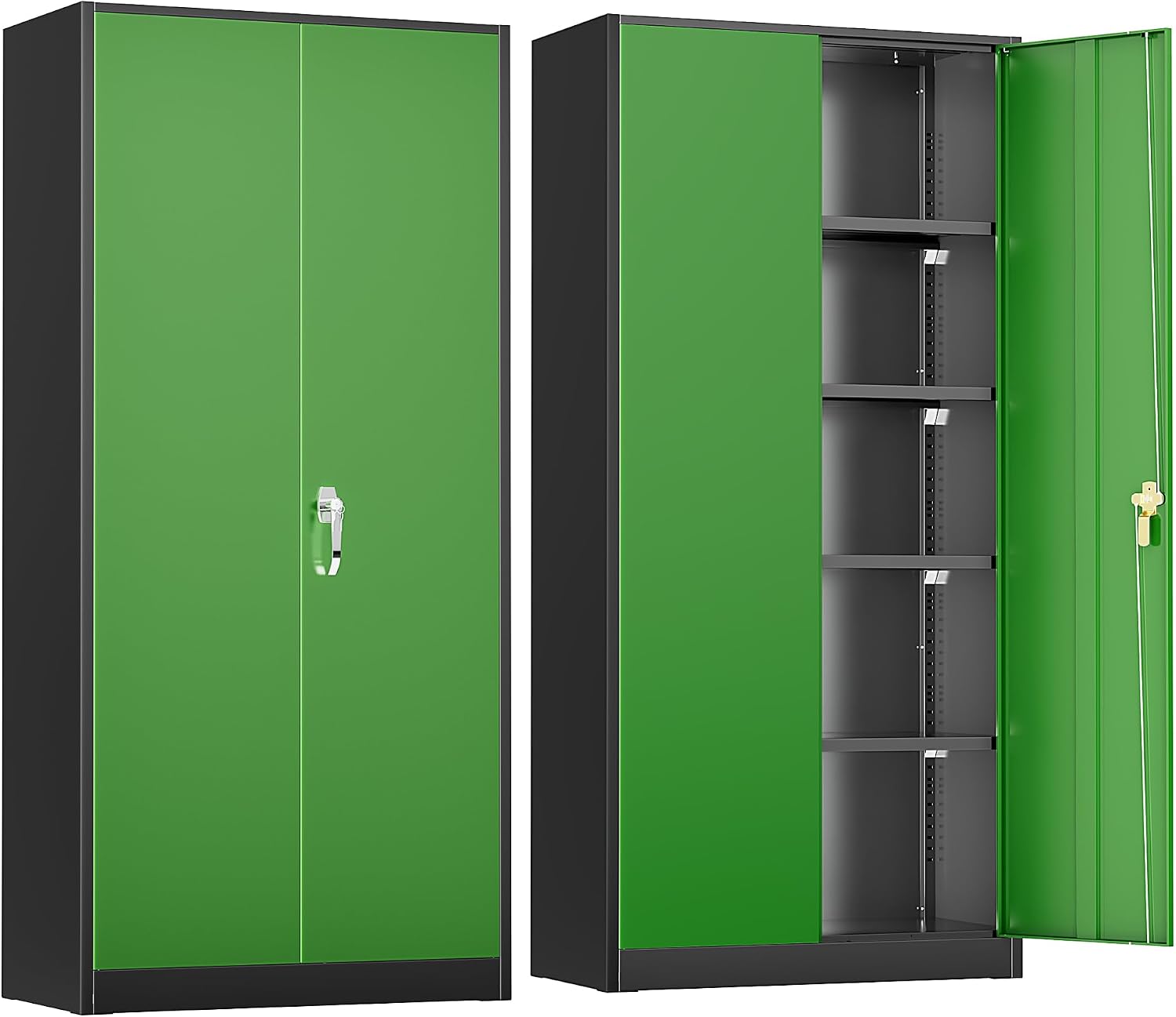 Greenvelly Metal Storage Cabinet with Doors and Shelves, 72' Inch Locking Metal Cabinet,Garage Storage Cabinet for Garage Office School Warehouse (Black Green)