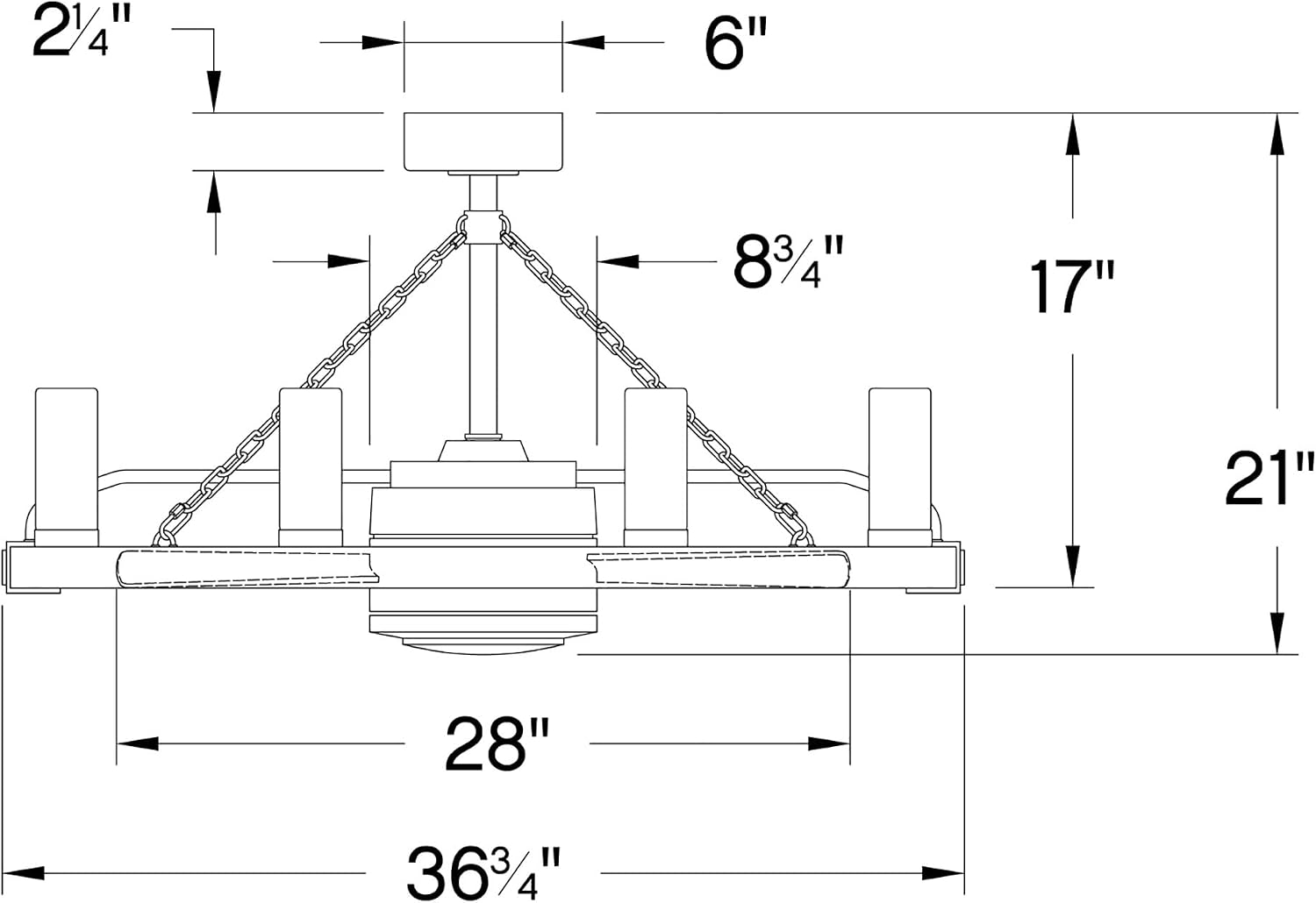 Hinkley Sawyer 36' LED Indoor/Outdoor Smart Fandelier, Rustic Western style, Multiple Down Rods, 16' blade sweep, Matte White and Weathered Wood