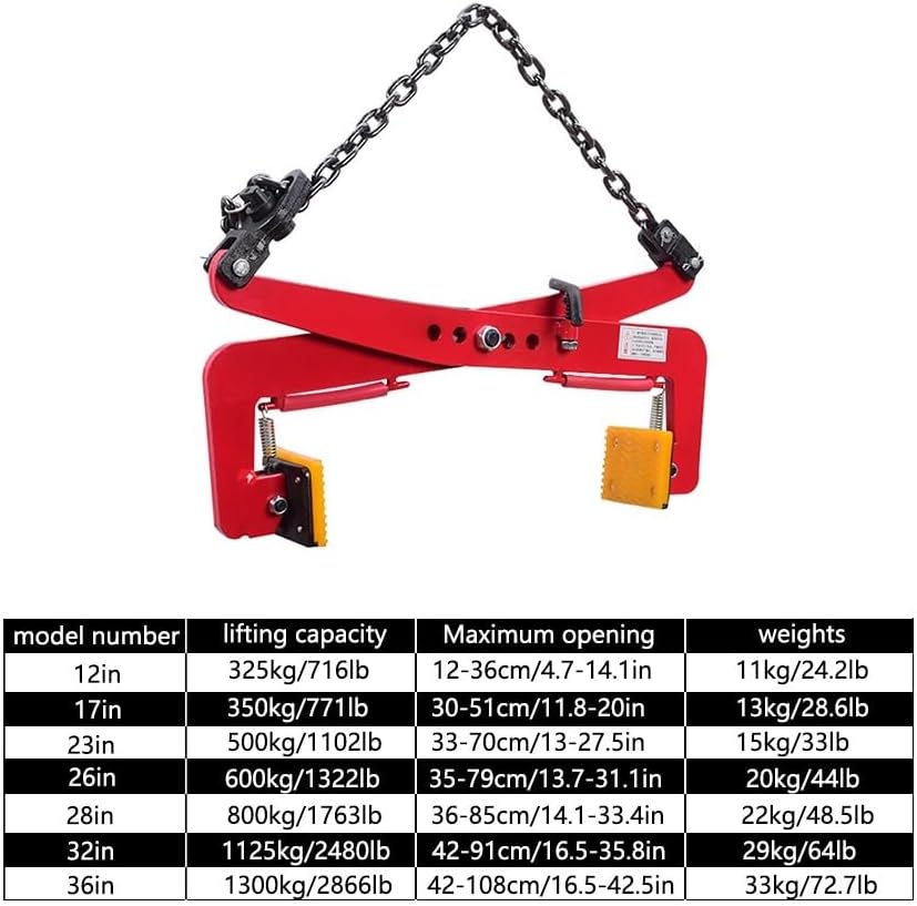 Stone Clamp,2866lb/1300kglb Heavy Duty Steel Clamp,108cm/42.5in Jaw Opening,Adjustable Jaws,for Lifting and Transporting Wood and Stone(Size:32in)