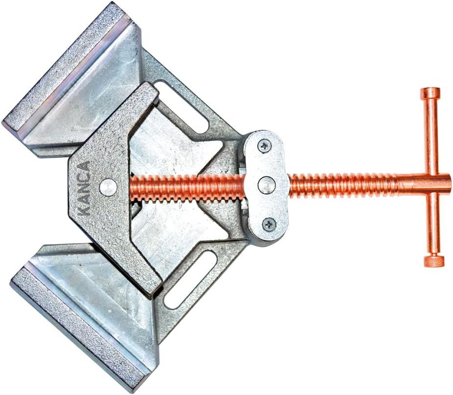 KANCA - AWC-90 Right Angle Clamp with Copper Plated Spindle, Spatter Resistant 2-Axis 90 Degree Welding Angle Clamp, Heavy Duty Cast Iron, 4 Inch Maximum Clamping Capacity