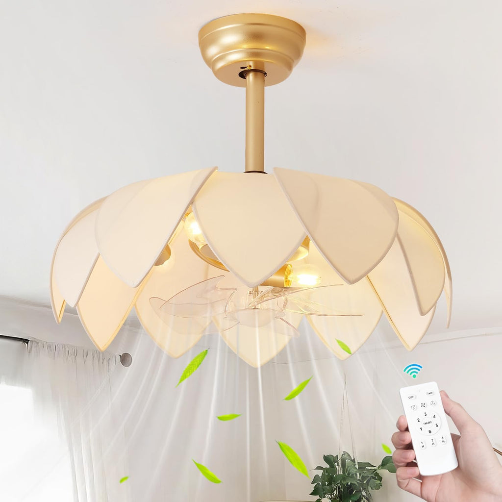 ainqiant 20' Gold Fandelier Ceiling Fans with Lights,Flower Chandelier Ceiling Fan with Light and Remote Control, Boho Fandelier with 6 Speeds for Bedroom, Nursery, Living Room