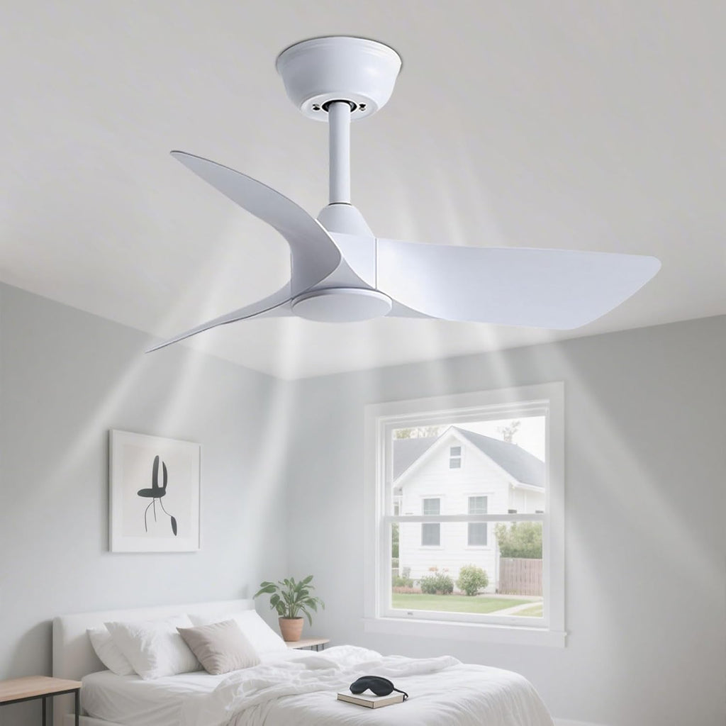 30 Inch White Small Ceiling Fan No Light with Remote 6 speeds | 30 inch quiet ceiling fan no light. 6 speeds, reversible DC motor, timer for small room, bedroom, kitchen, covered patio