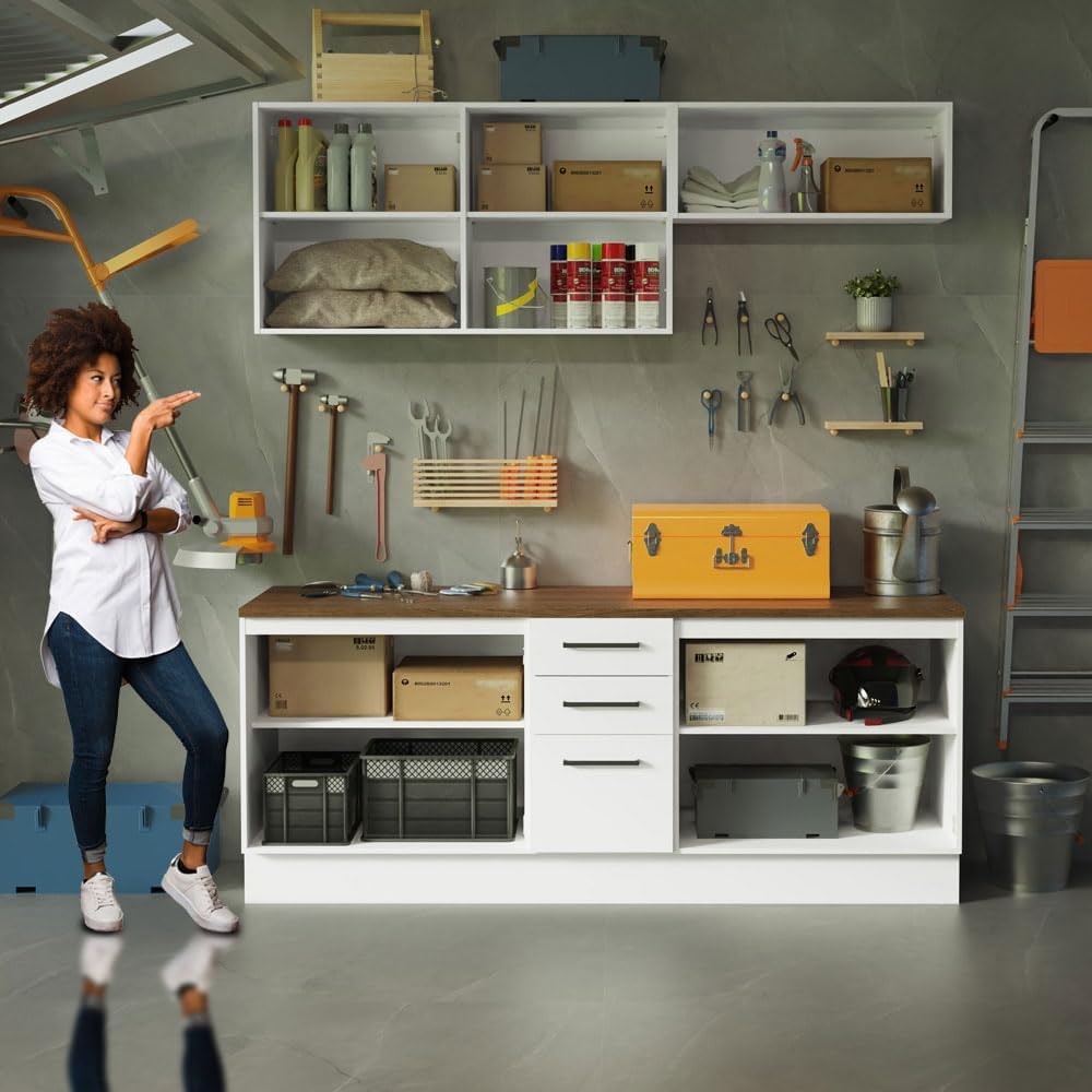 Madesa 4-Piece Garage and Utility Room Storage Cabinet Set 78 Inch with 33 Inch Base Cabinet and 31 Inch Slim Wall Cabinet Modular Storage Organization Unit - White