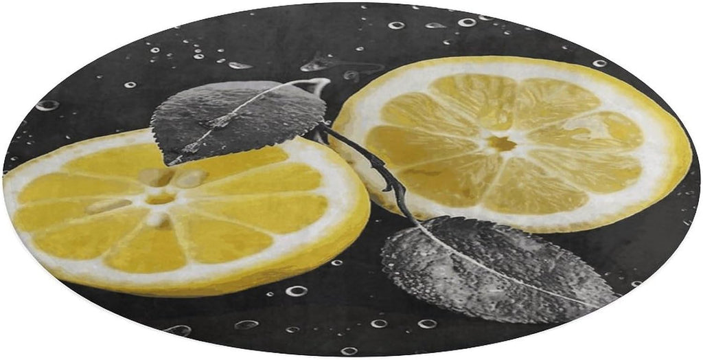 Lemon with on Black and White Coral Velvet Round Floor Mat Non-Slip Bath Rug Floor Covering for Bathroom Vanity Guest Suite & Vacation Home