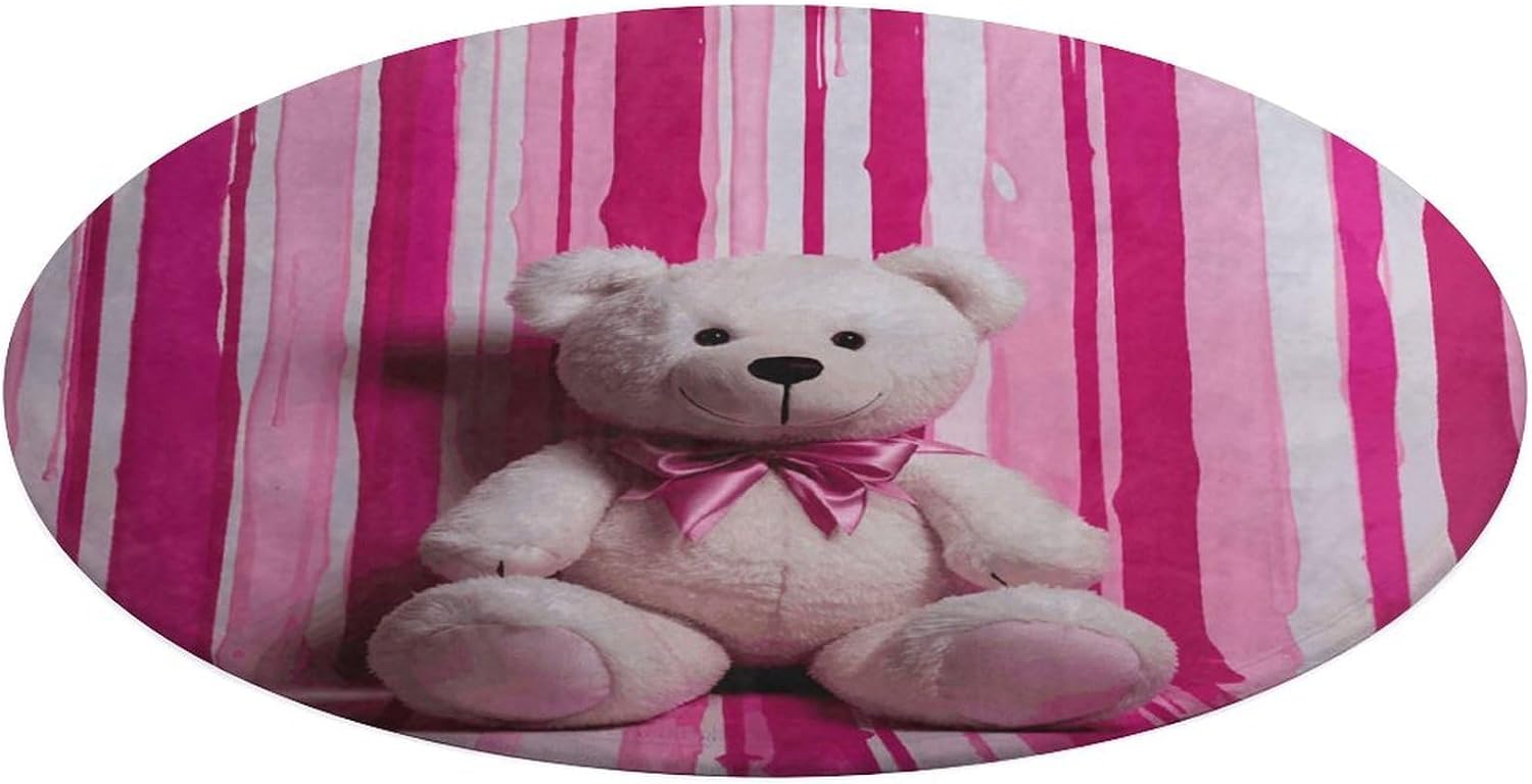 Teddy Bear Peach Rose Coral Velvet Round Floor Mat Non-Slip Bath Rug Floor Covering for Bathroom Vanity Guest Suite & Vacation Home
