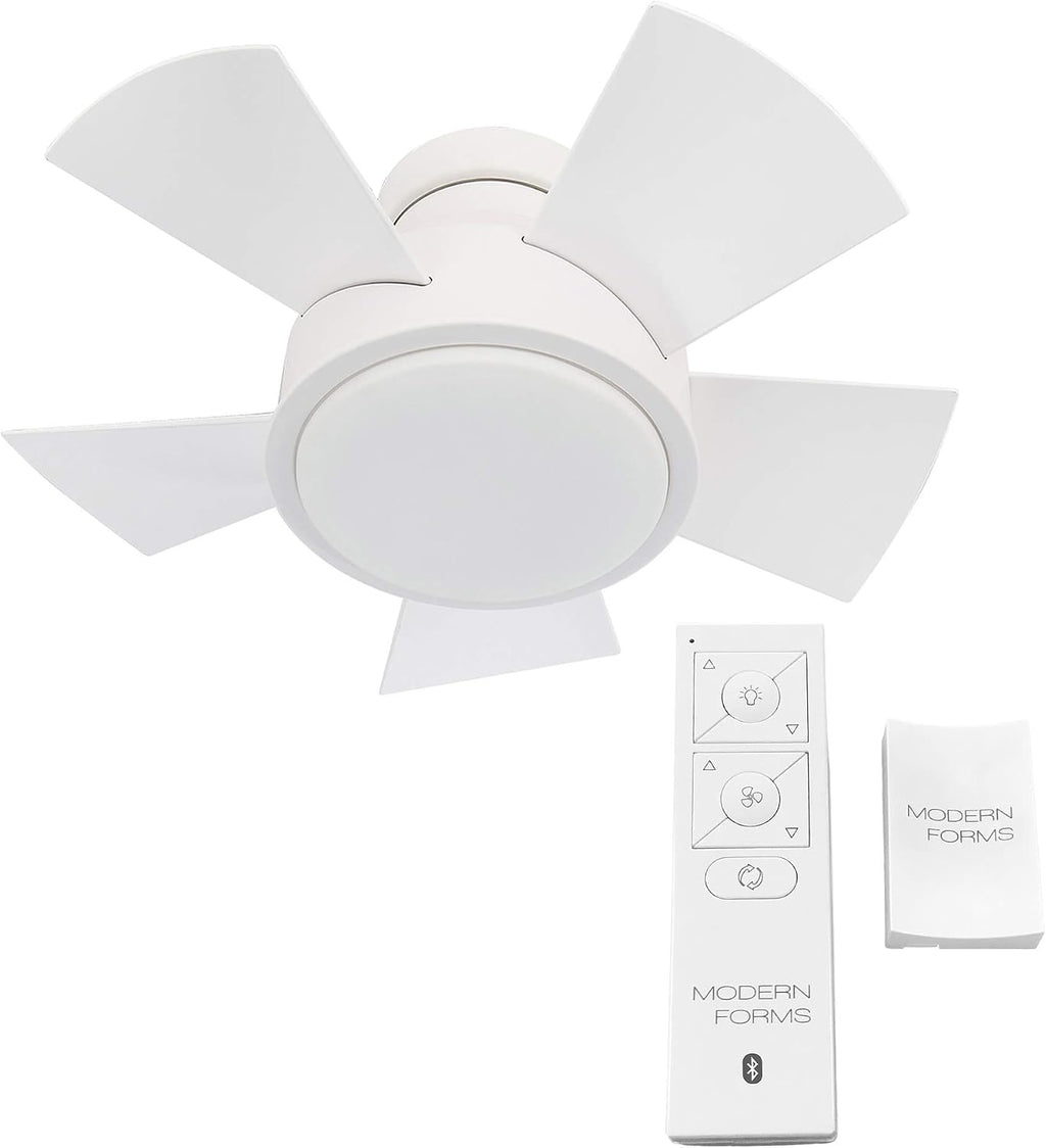 Modern Forms Vox 26 in Smart Indoor and Outdoor Smart Flush Mount Ceiling Fan in Matte White with Remote Control 3000K