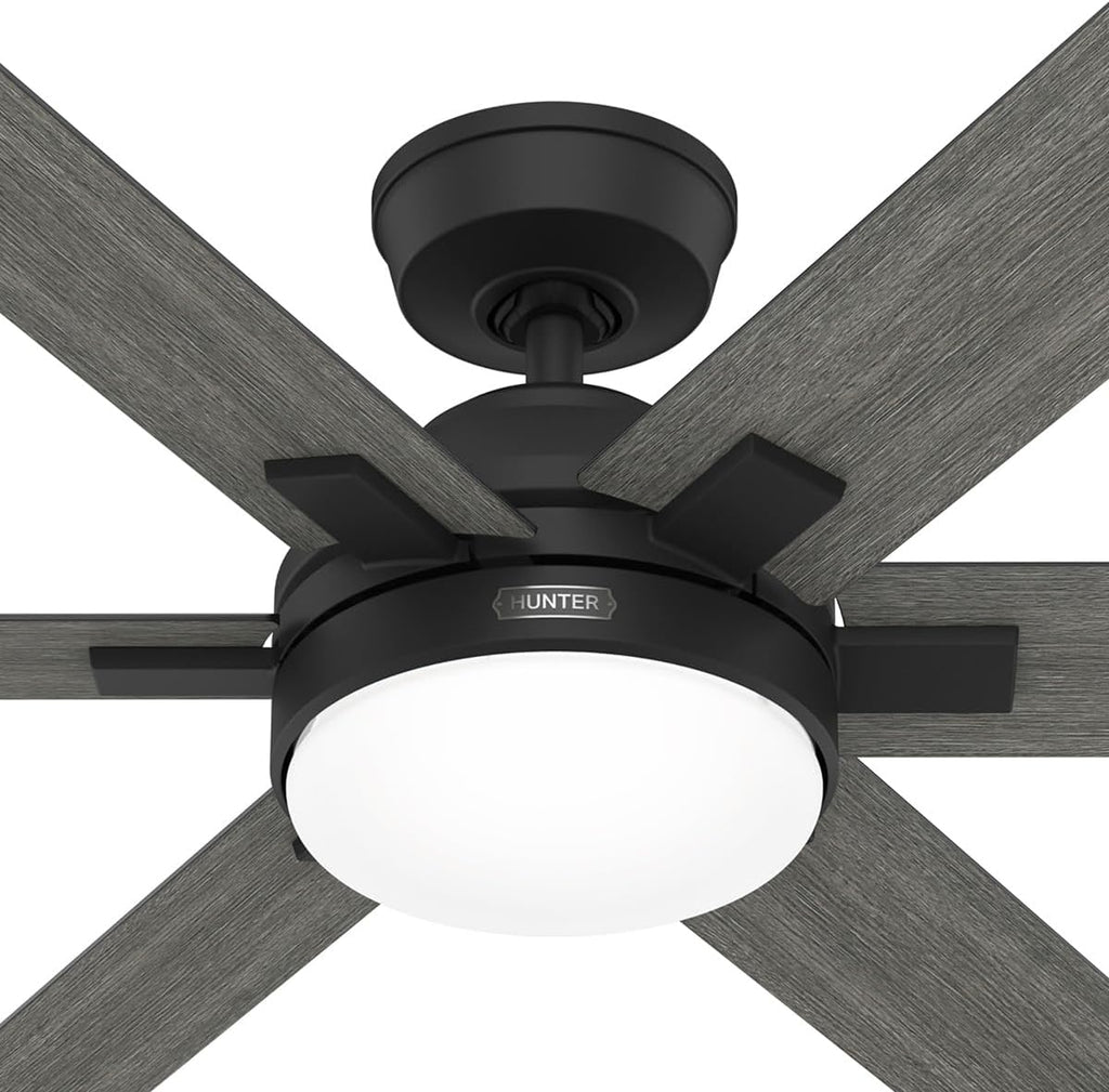 Hunter Fan 52 inch Matte Black Indoor Ceiling Fan with Light and Remote for Bedroom, Large Room/Great Room, Dining Room, Kitchen, Office (Renewed)