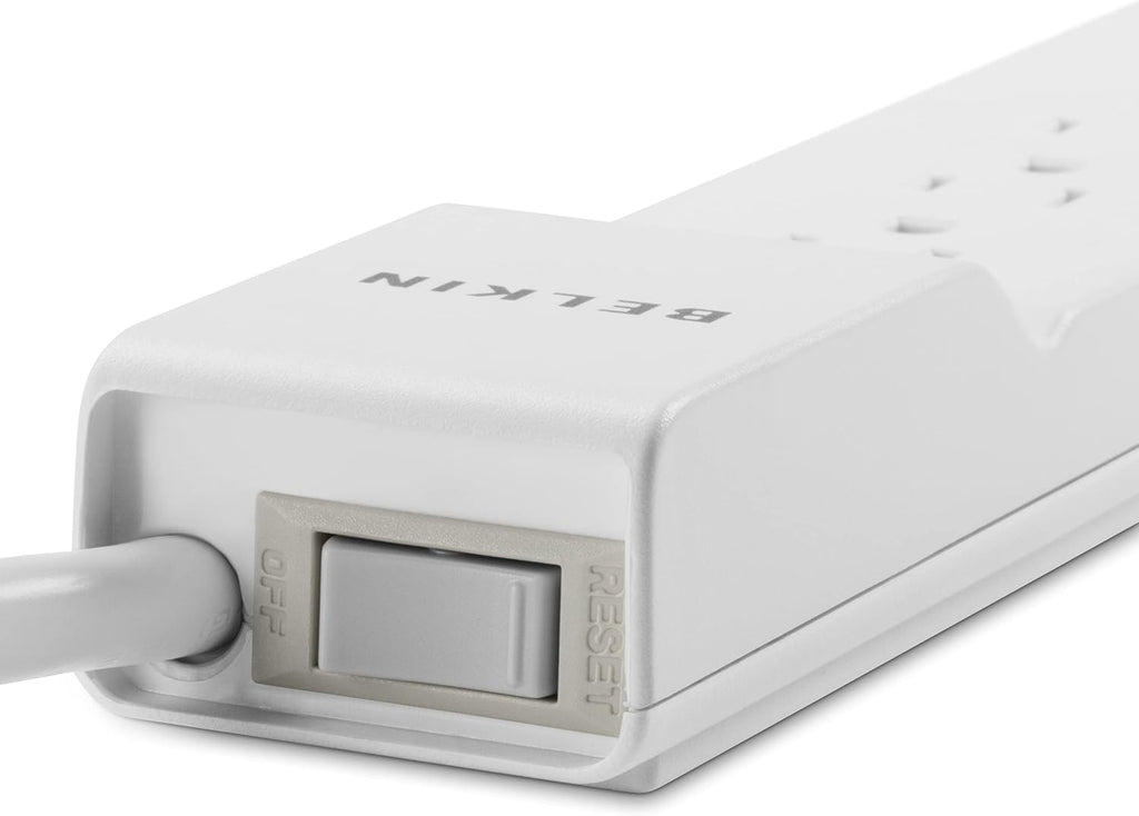Belkin Surge Protector Power Strip-6 AC Multiple Outlets-Flat Rotating Plug,8ft Long Heavy-Duty Extension Cord for Home,Office,Travel,Computer Desktop&Charging Brick-White (720 Joules),(Pack of 6)