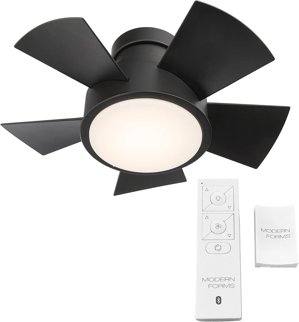 Modern Forms Vox 26 in Smart Indoor and Outdoor Smart Flush Mount Ceiling Fan in Matte Black with Remote Control 3000K