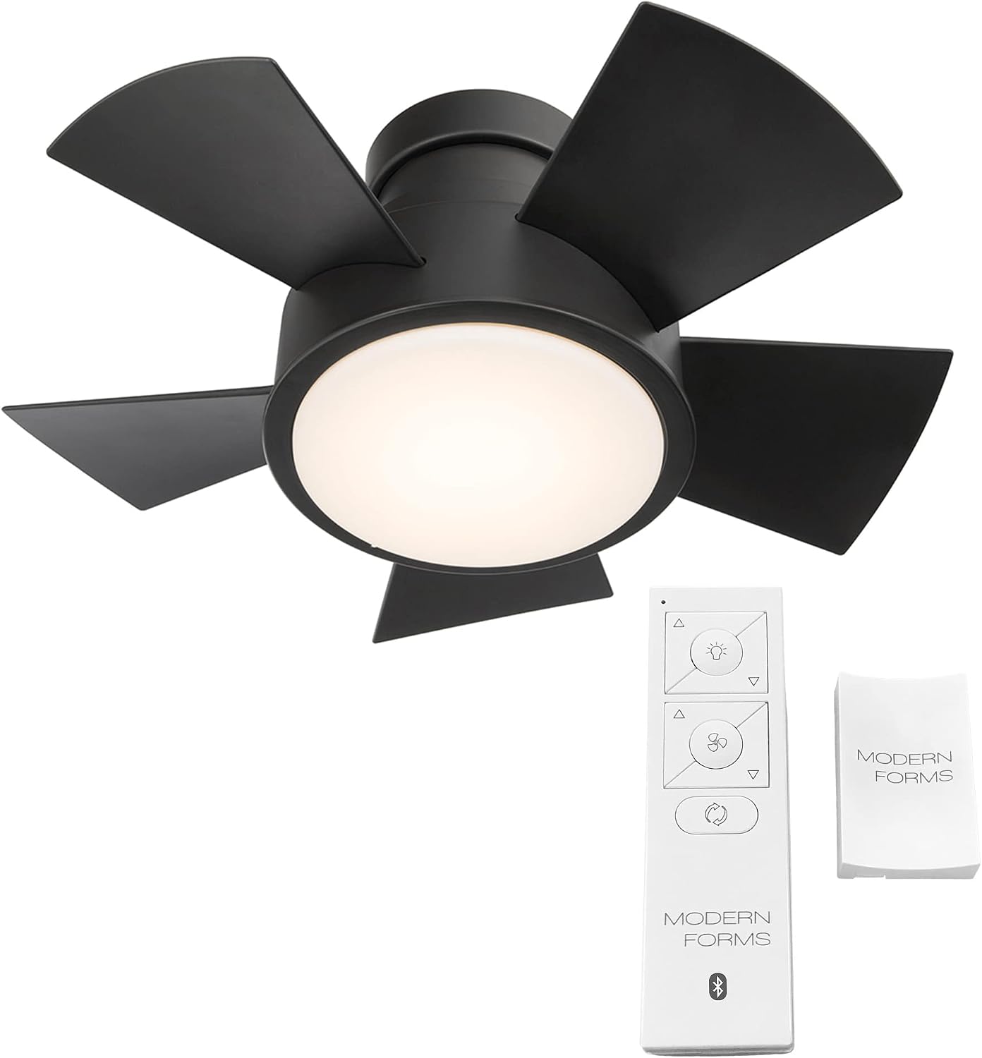 Modern Forms Vox 26 in Smart Indoor and Outdoor Smart Flush Mount Ceiling Fan in Matte Black with Remote Control 3000K